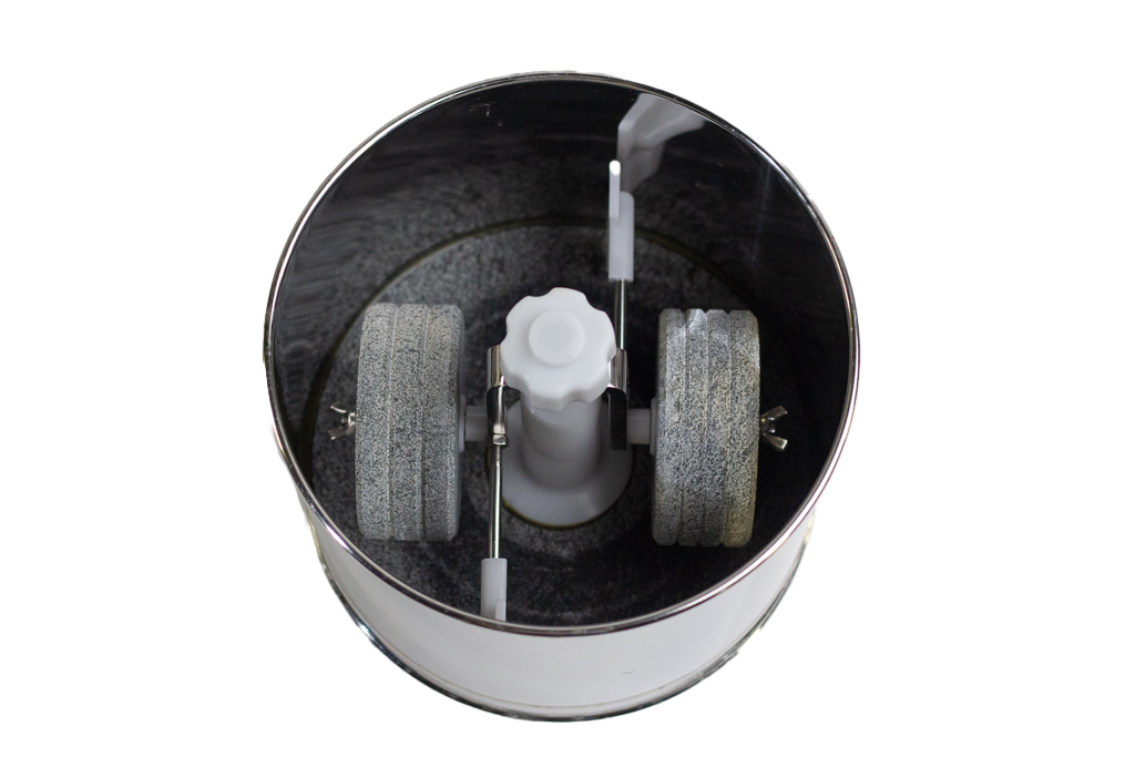 Refurbished Premier 10 lb Tilting Chocolate Refiner Drum and Hybrid Roller Stone Kit - SALE